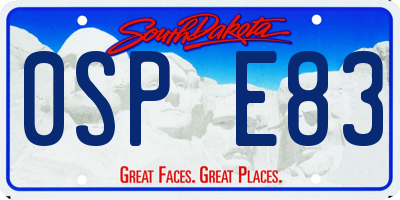 SD license plate 0SPE83