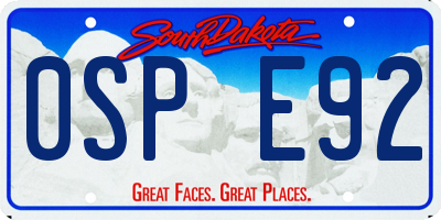 SD license plate 0SPE92