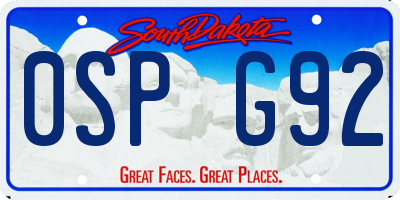 SD license plate 0SPG92