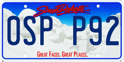 SD license plate 0SPP92