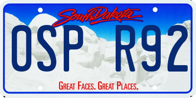 SD license plate 0SPR92