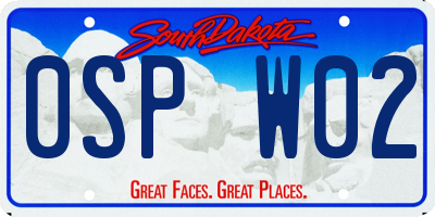 SD license plate 0SPW02