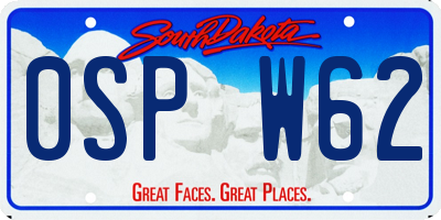 SD license plate 0SPW62