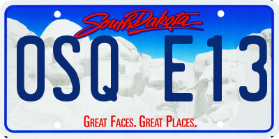 SD license plate 0SQE13