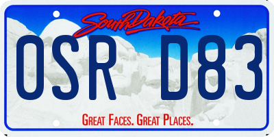 SD license plate 0SRD83