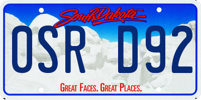 SD license plate 0SRD92