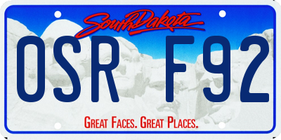 SD license plate 0SRF92