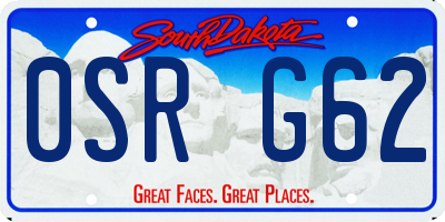 SD license plate 0SRG62