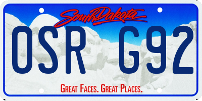 SD license plate 0SRG92