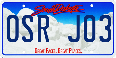 SD license plate 0SRJ03
