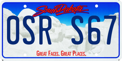 SD license plate 0SRS67