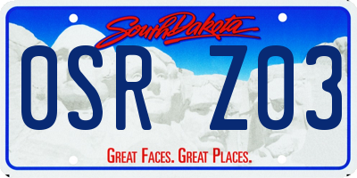 SD license plate 0SRZ03