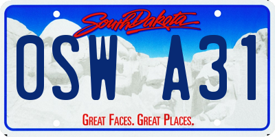 SD license plate 0SWA31