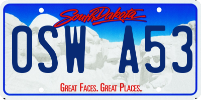 SD license plate 0SWA53