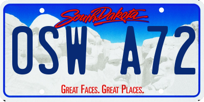 SD license plate 0SWA72