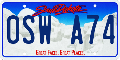SD license plate 0SWA74