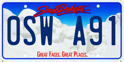 SD license plate 0SWA91
