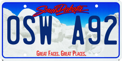 SD license plate 0SWA92