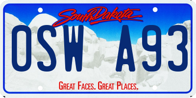 SD license plate 0SWA93