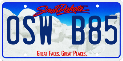 SD license plate 0SWB85