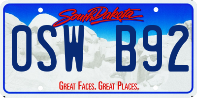 SD license plate 0SWB92