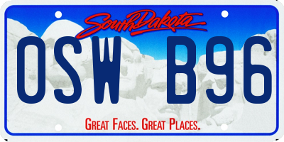 SD license plate 0SWB96