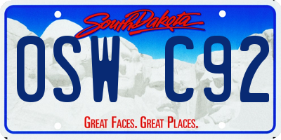 SD license plate 0SWC92