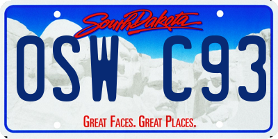 SD license plate 0SWC93