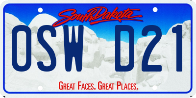 SD license plate 0SWD21