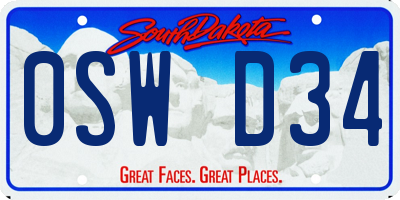 SD license plate 0SWD34
