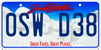 SD license plate 0SWD38