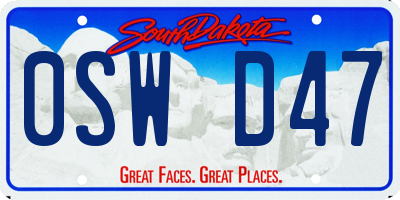 SD license plate 0SWD47