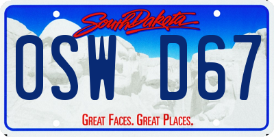 SD license plate 0SWD67