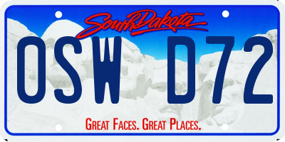 SD license plate 0SWD72