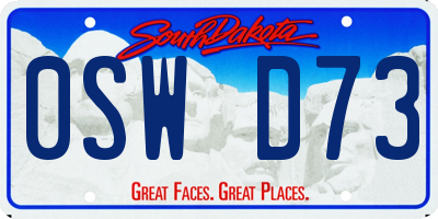 SD license plate 0SWD73