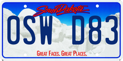 SD license plate 0SWD83