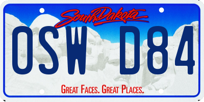 SD license plate 0SWD84