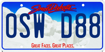 SD license plate 0SWD88