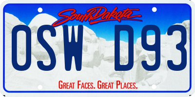 SD license plate 0SWD93