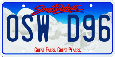 SD license plate 0SWD96