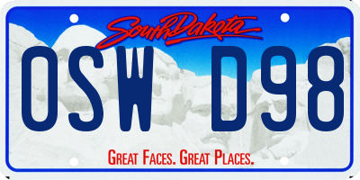SD license plate 0SWD98