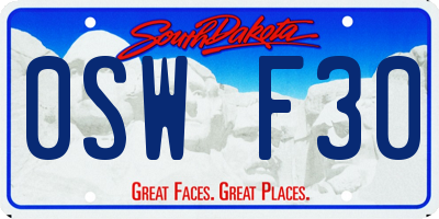 SD license plate 0SWF30