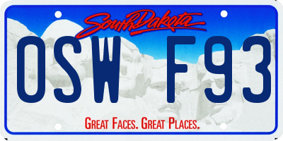 SD license plate 0SWF93