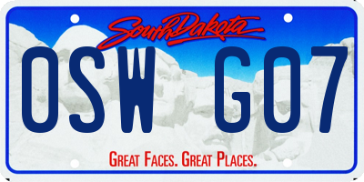 SD license plate 0SWG07