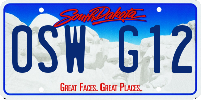 SD license plate 0SWG12