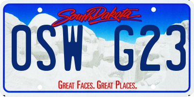 SD license plate 0SWG23
