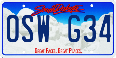 SD license plate 0SWG34
