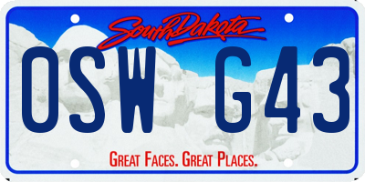 SD license plate 0SWG43
