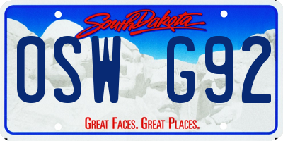 SD license plate 0SWG92