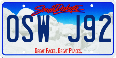SD license plate 0SWJ92
